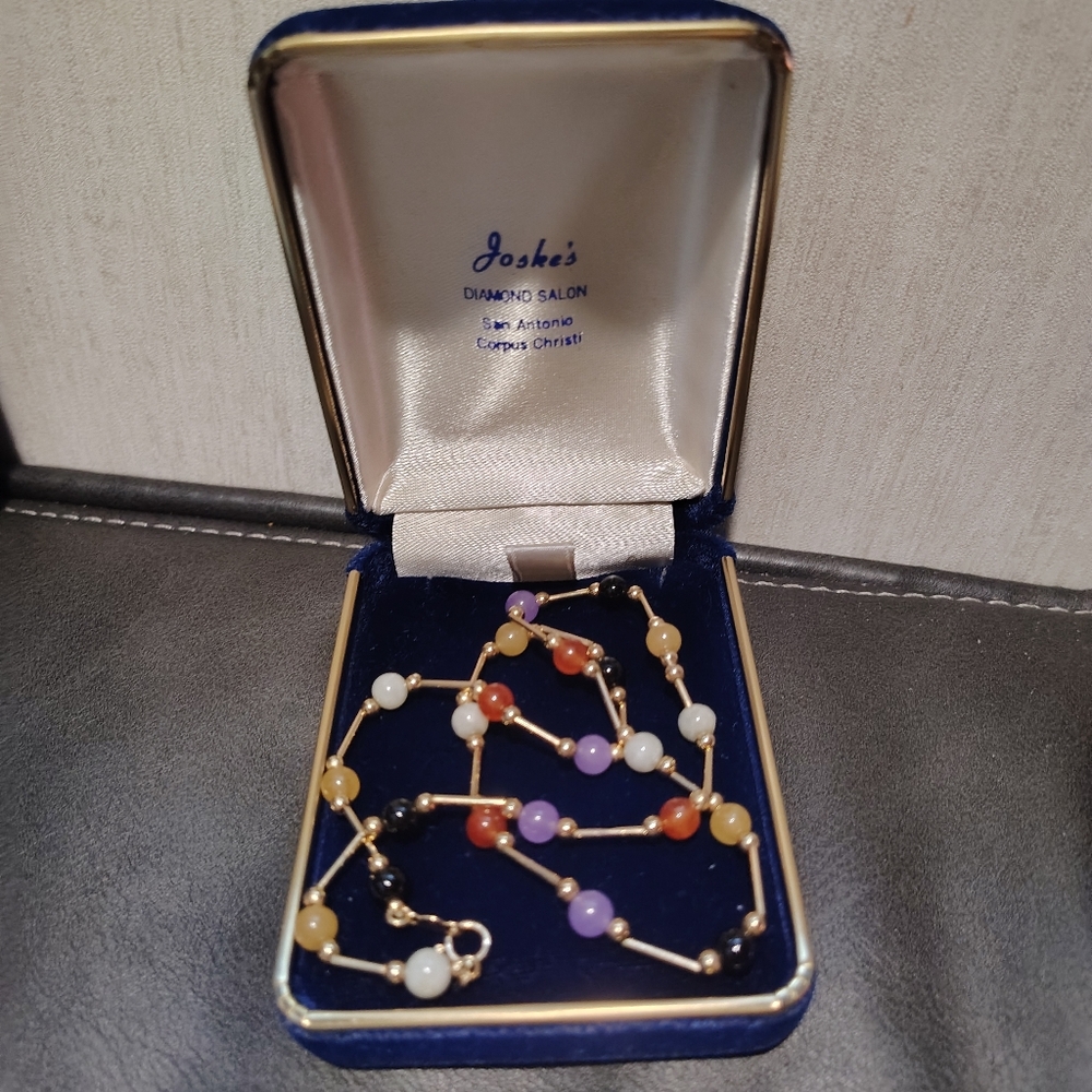 Sold 14 Kt Gold Jadeite Necklace Round Beads Precious Stones - Picture 2 of 6